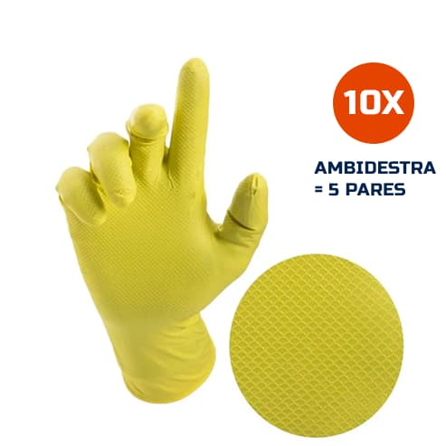 10x Luva Ambidestra Látex Super Glove Nitro Tam 8 ou 9 Amarela Multiuso Limpeza Jardinagem