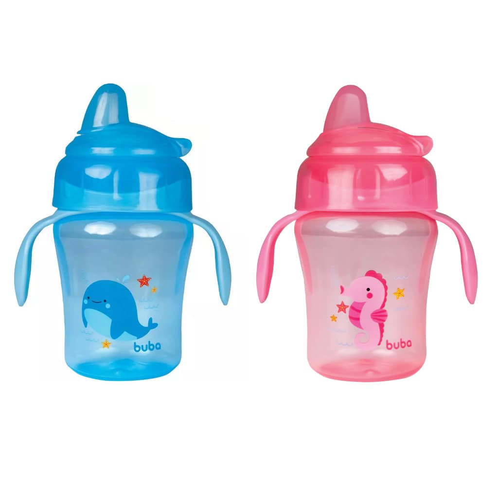Copo de Treinamento Com Alça Removível e Bico De Silicone 240ml Menino Ou Menina Buba