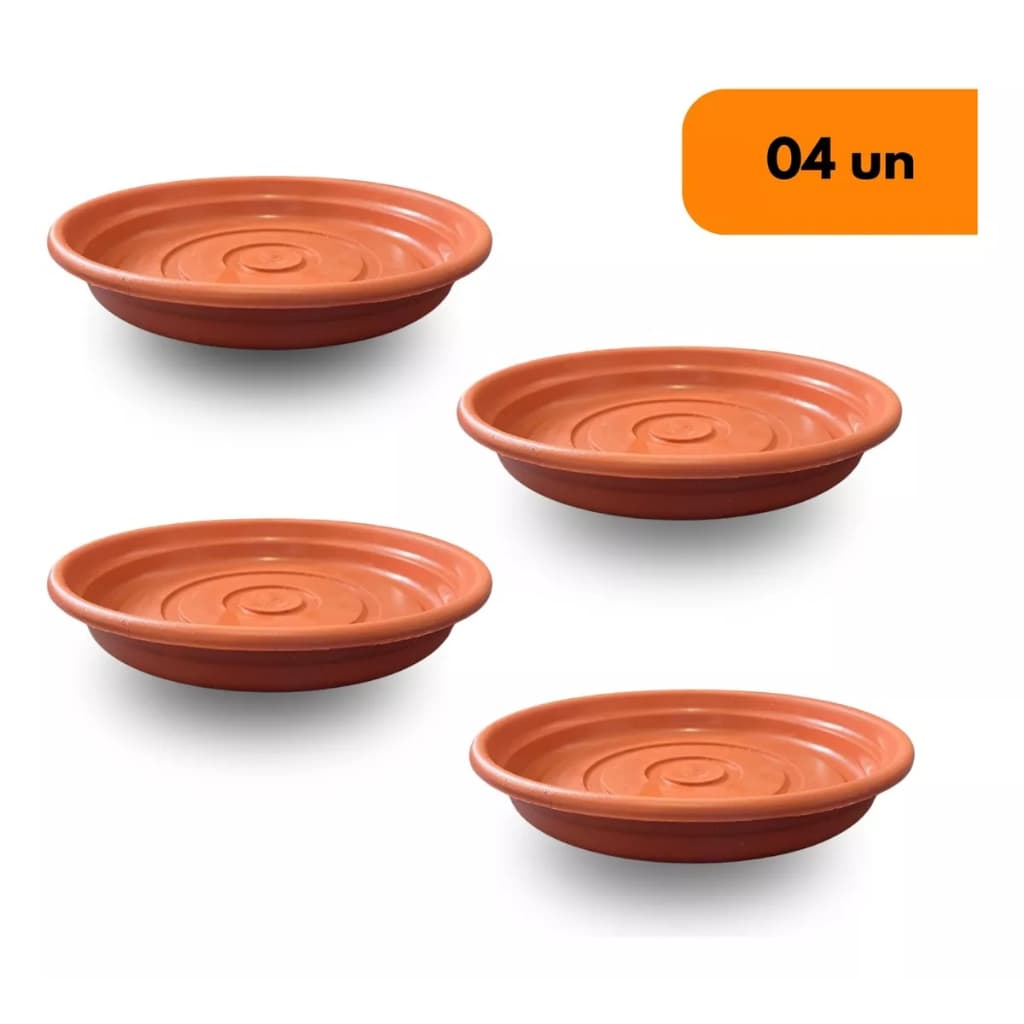 Kit 4 Prato Plástico Para Vasos Cor Cerâmica Pequeno 21cm