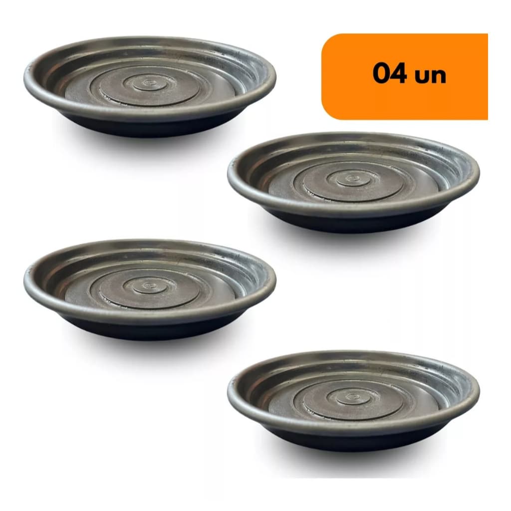 Kit Com 4 Prato Plástico Para Vasos Redondo G 26cm Cor Preto