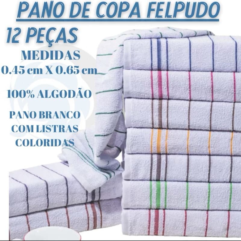 KIT COM 12 PANOS DE COPA FELPUDO ATOALHADO 100% ALGODÃO