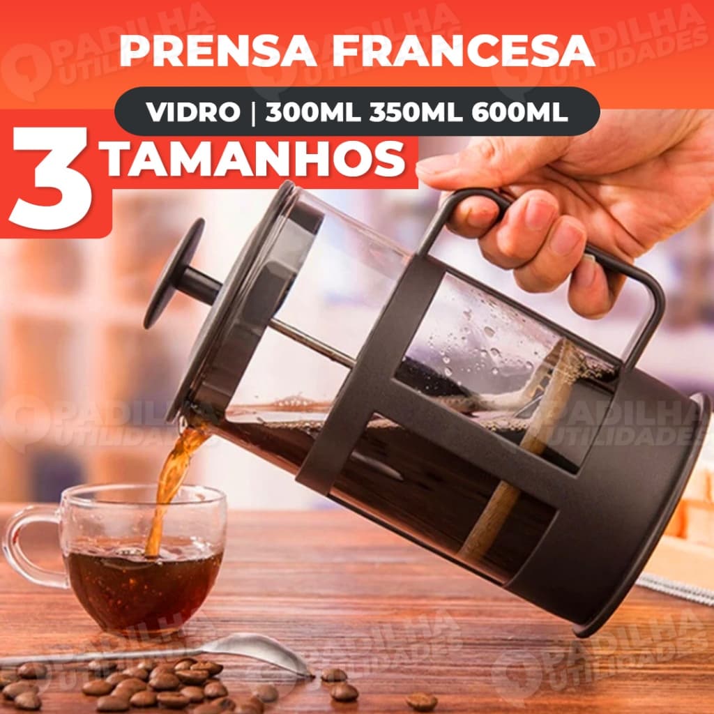 Cafeteira Prensa Francesa Cremeira Vidro 600ml 300ml 350ml Inox Café Chá Leite Cremoso Capuccino