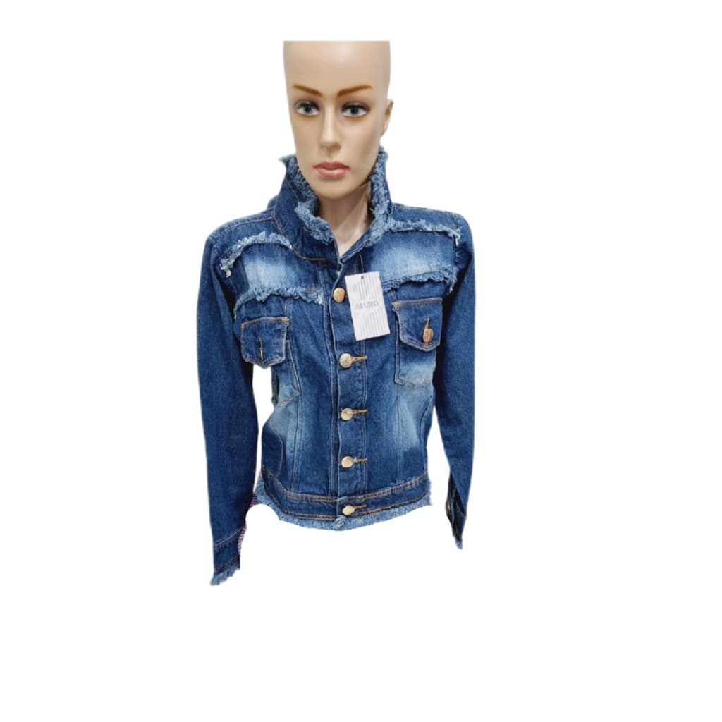 Jaqueta Jeans Feminina Barra Manga Gola Desfiada