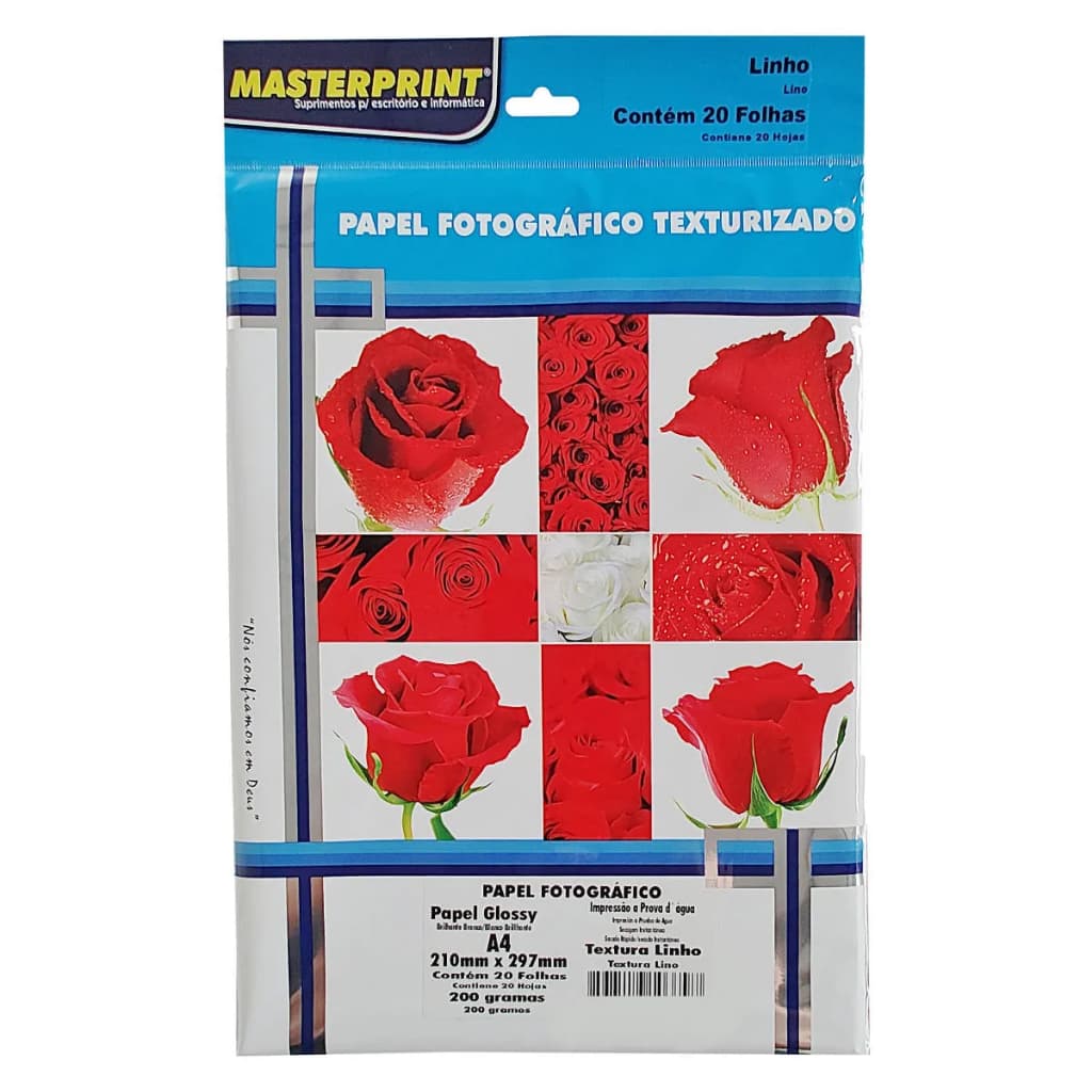 Papel Glossy MasterPrint Texturizado 200g/m² 20 Folhas A Prova D' Água Branco Linho Pérola Casca de Ovo Couro
