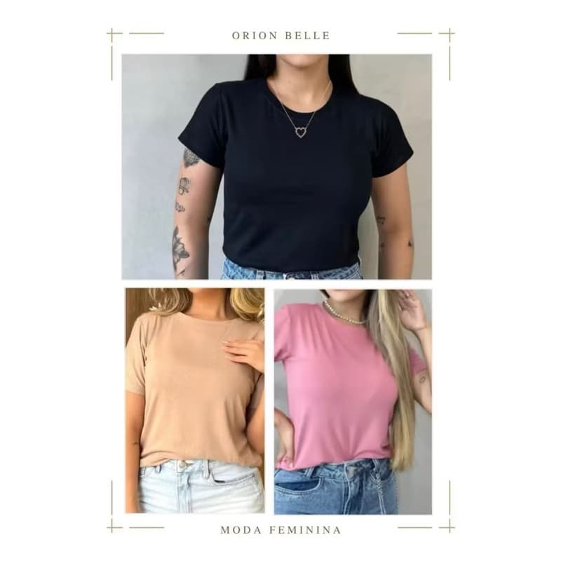 KIT 3 BLUSAS FEMININAS LISAS PREMIUM BASICA Moda Feminina