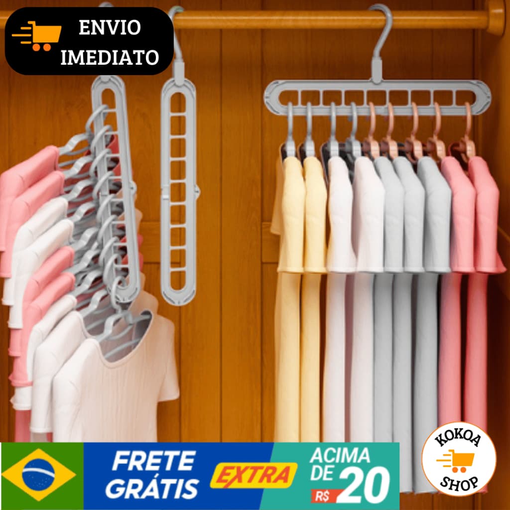 Cabide Organizador de Plástico com 9 Cavidades para Guarda Roupa Lojas Suporte para Pendurar Roupas Organizar