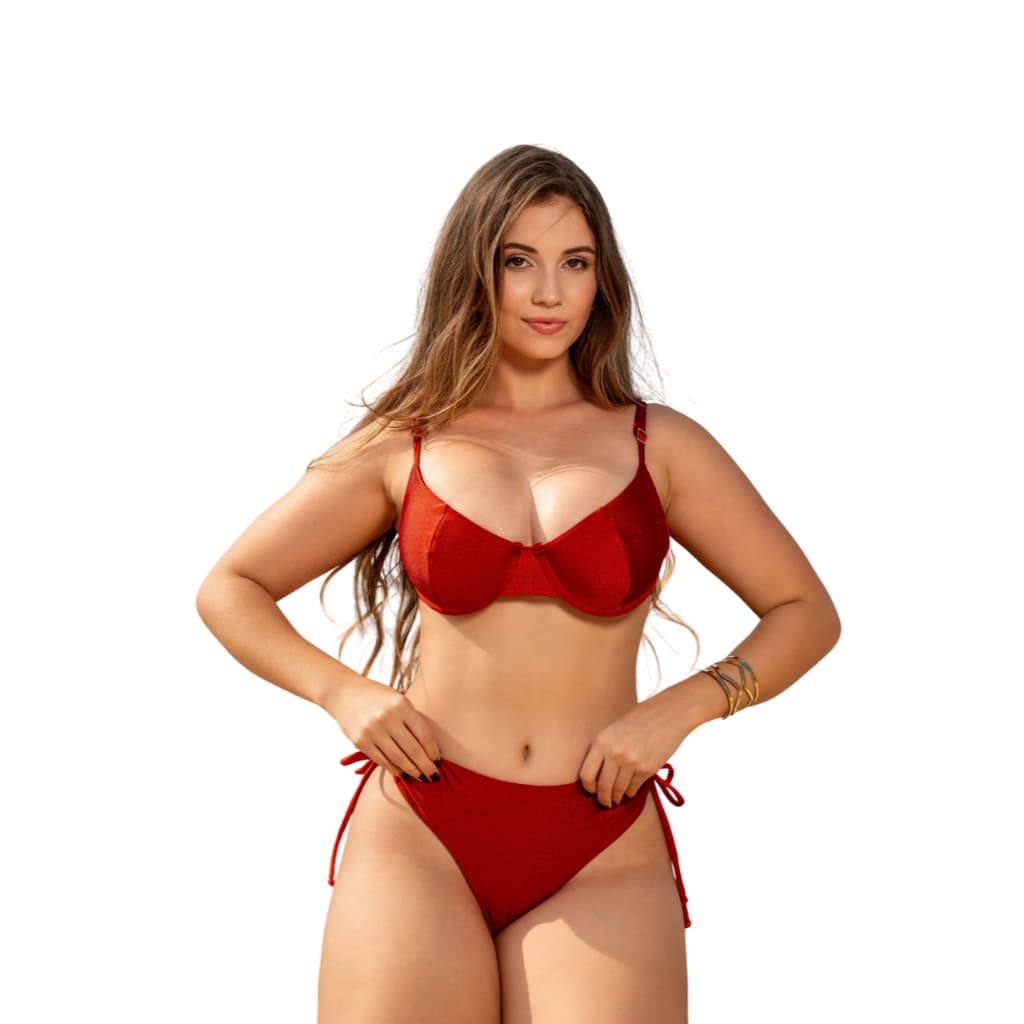 Biquíni Feminino Bojo Meia Taça Calcinha Semi Fio Lacinho Lateral Poliamida Moda Praia (Ref2020)