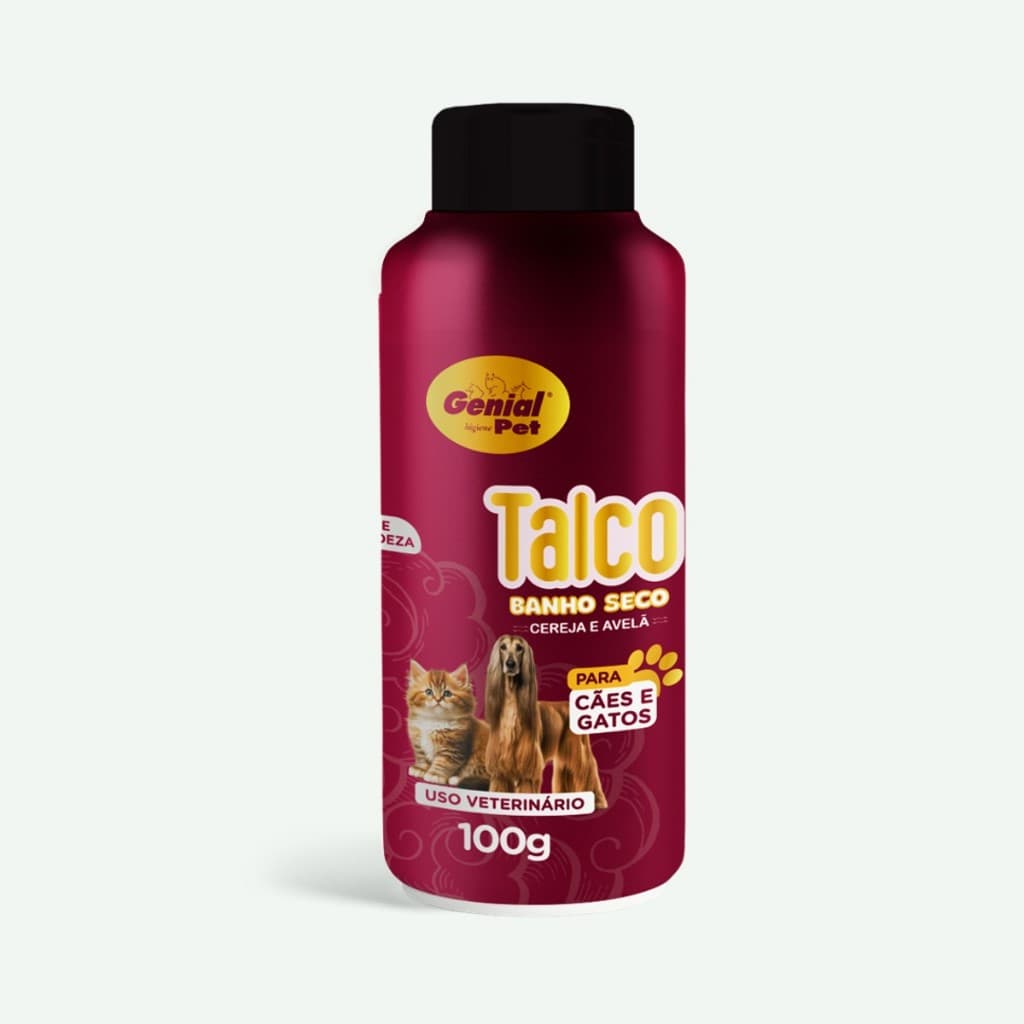 Talco para Cachorro e Gato Banho a Seco Pet Genial Cereja e Avelã perfumado - Envio Imediato