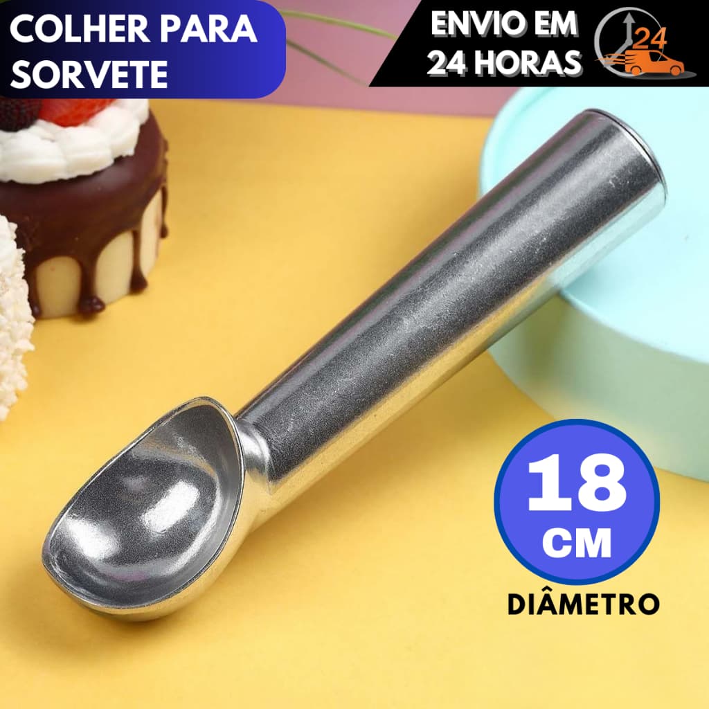 Colher de Sorvete Profissional Inox 18cm – Pegador Gelado Açaí e Sobremesas