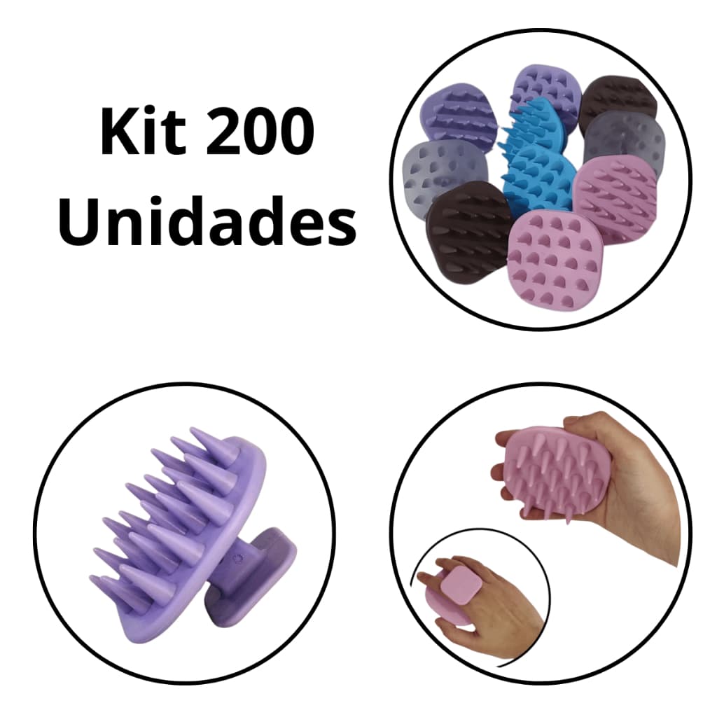 Kit 200 Escovas Massageadora de Silicone para Cabelos Previne Quedas
