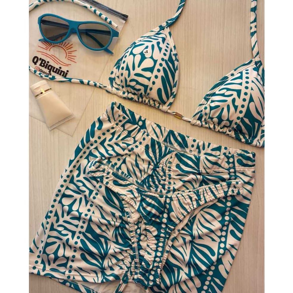conjunto feminino cintura alta biquini com bojo e saia, biquini com saida de praia moda praia biquini com saia