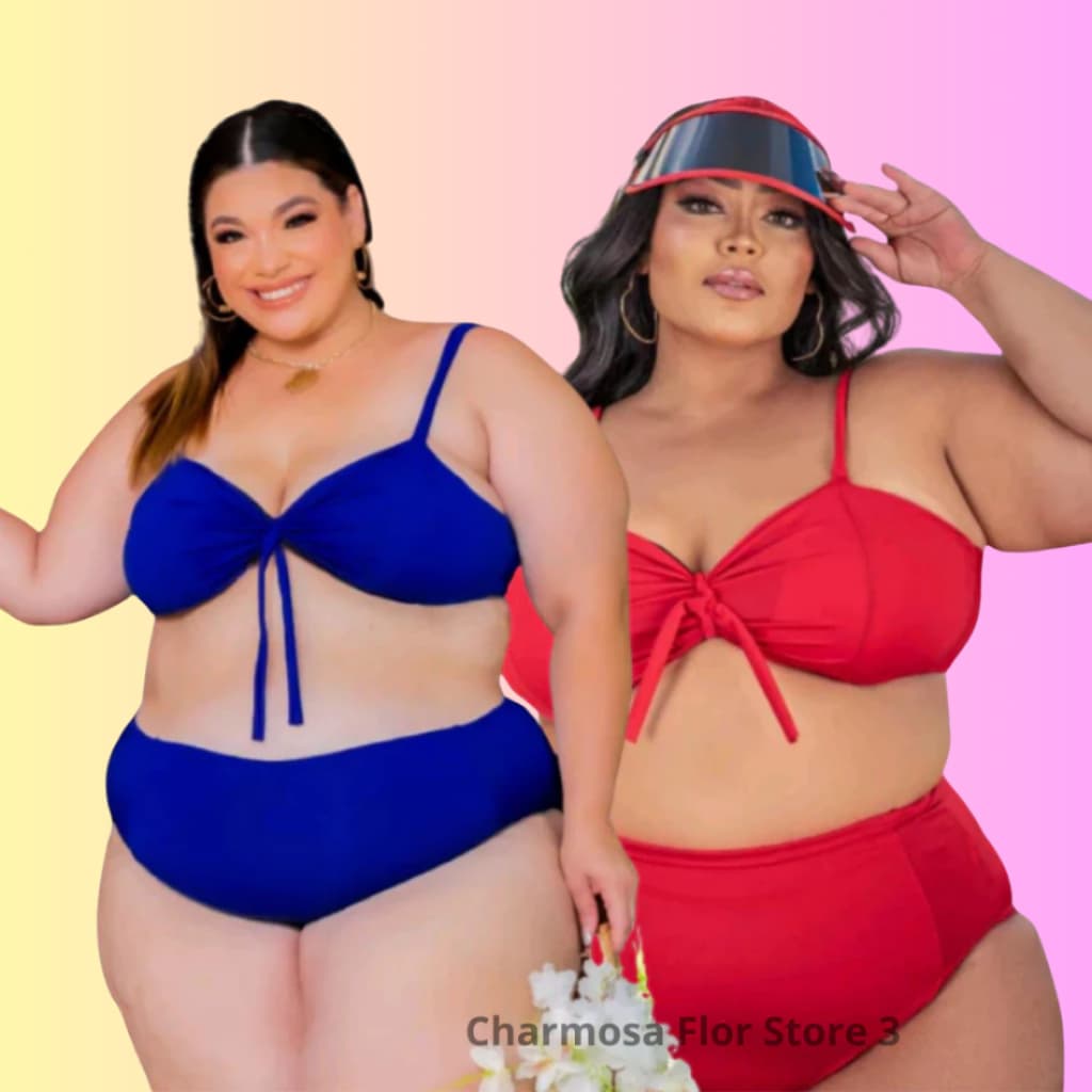 Biquini Plus Size 2 em 1 Top Plus Calcinha Cintura Alta Nova Coleção Exg 48 Ao 52