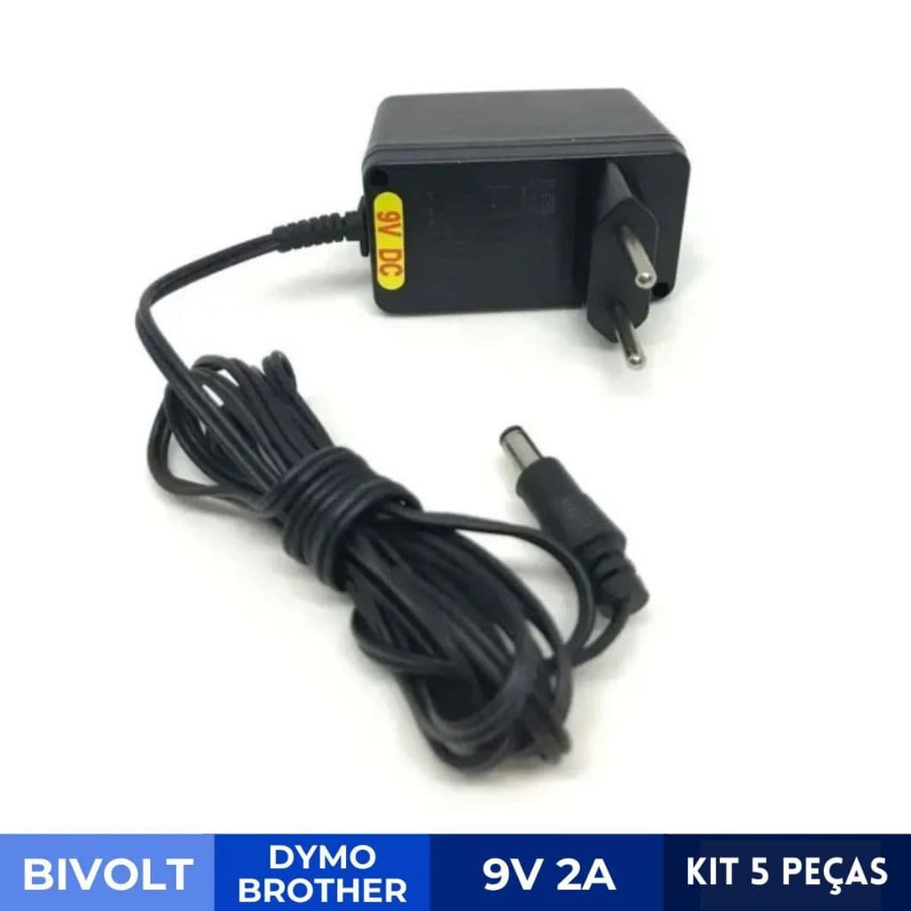 Fonte Adaptador DC 9V Bivolt para Rotulador Dymo e Brother 5 peças | F9V2A