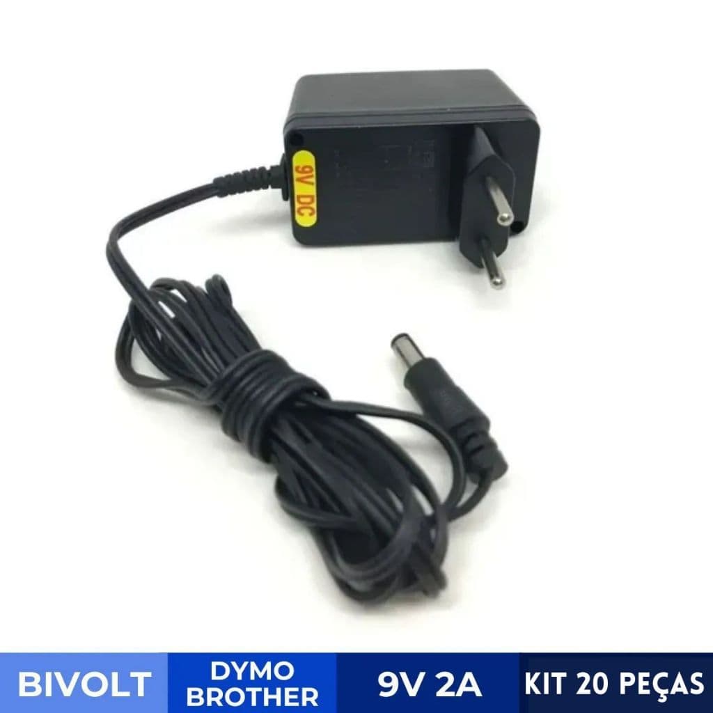 Fonte Adaptador DC 9V Bivolt kit 20 peças para Rotulador Dymo e Brother | F9V2A