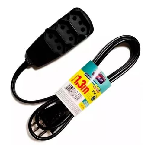 Extensão Elétrica 1.3 Metros 10a 3 Pinos 110v 220v Daneva Bi Cor Preto 127V/220V