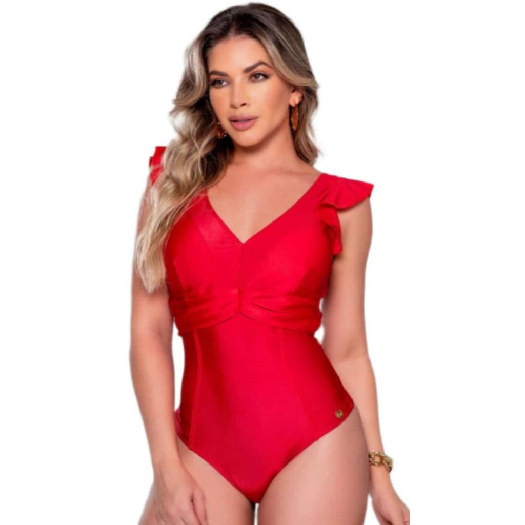 Maiô Poliamida Body Feminino Babado Nos Ombros GG Moda Praia Piscina Maiô Fúcsia Verde Petróleo  Costa Nua Roupa  Banho