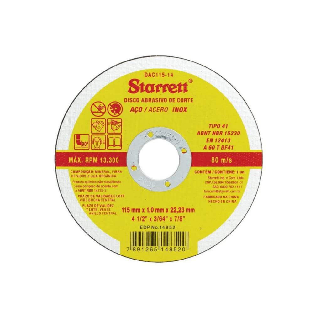 Disco de Corte Inox 4.1/2x1mm Starrett Unidade