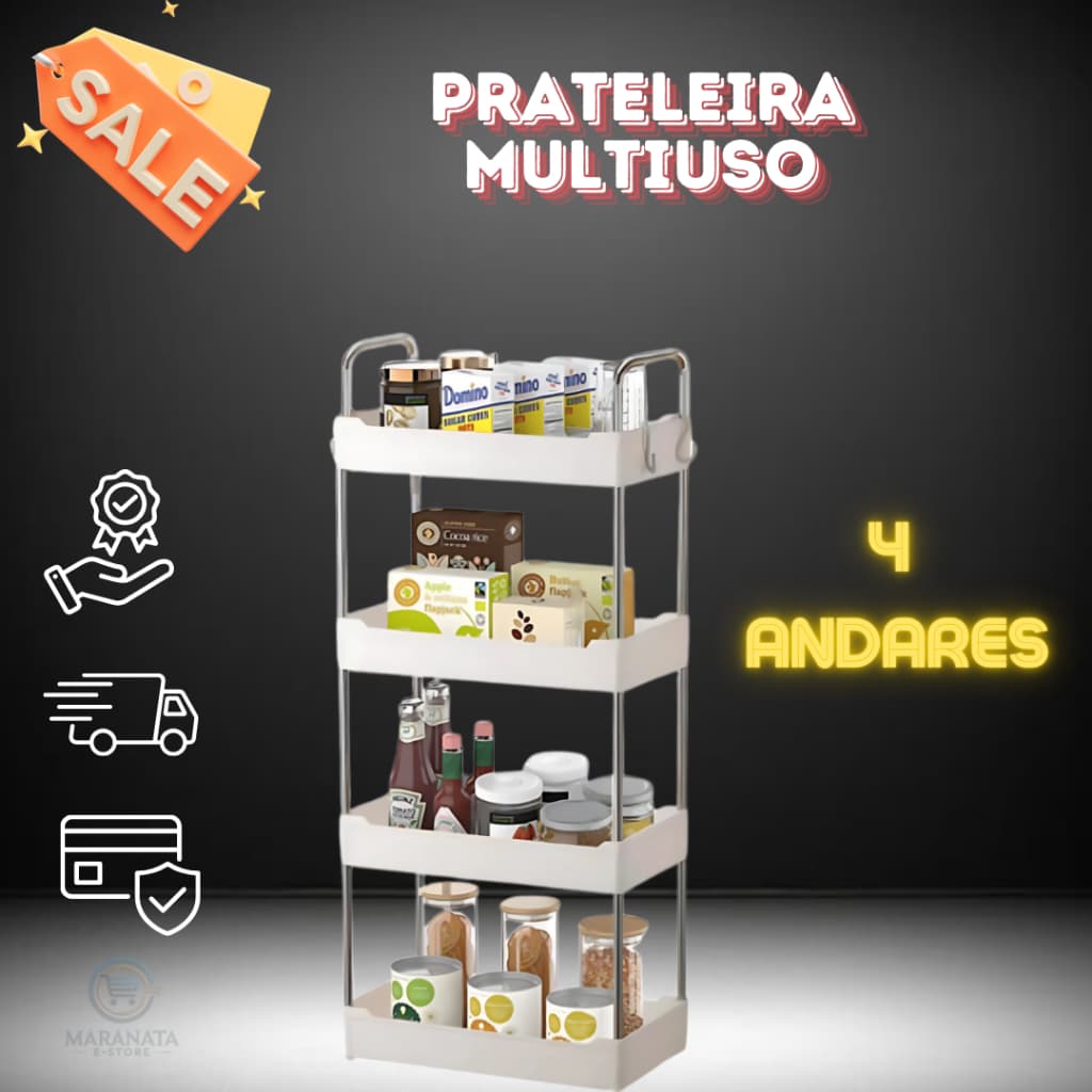 Carrinho Prateleira Multiuso Organizador de objetos 4 Andares com Rodinha