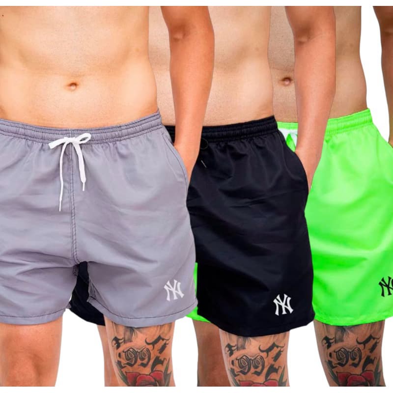 Kit com 3 Bermudas Tactel Short Praia Slim Mauricinho Piscina Ver茫o F茅rias Corrida