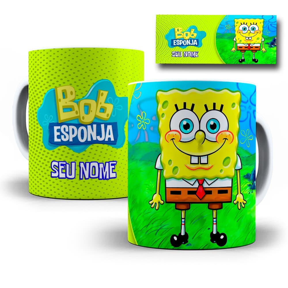 Caneca Xicara Porcelana Bob Esponja Calça Quadrada Personalizada Com Seu Nome