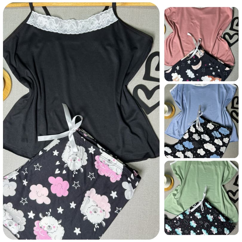 Kit 2 Pijamas Blusa Liso Avulso Feminino Algodão Confortável