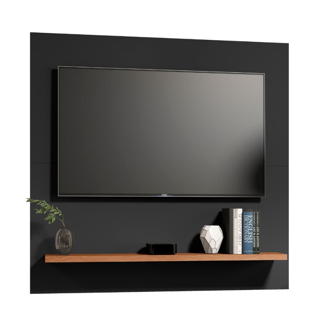 Painel Dubai TV 32 Rack Prateleira Sala Estante Quarto Design Moderno Preto Freijo