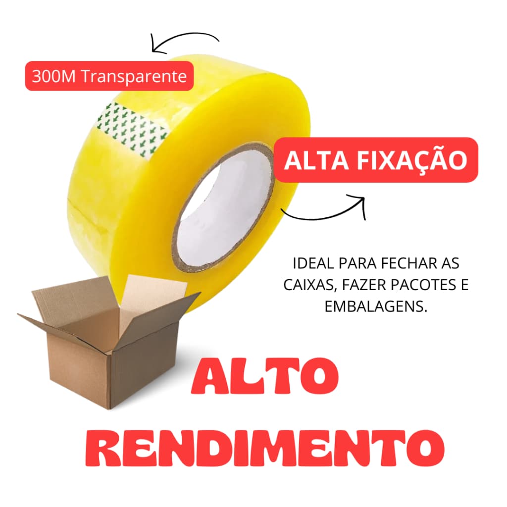 Fita Adesiva Larga Transparente 300M Forte Fixação Resistente Para Embalagem De Caixas Etiquetas Envelope Ecommerce