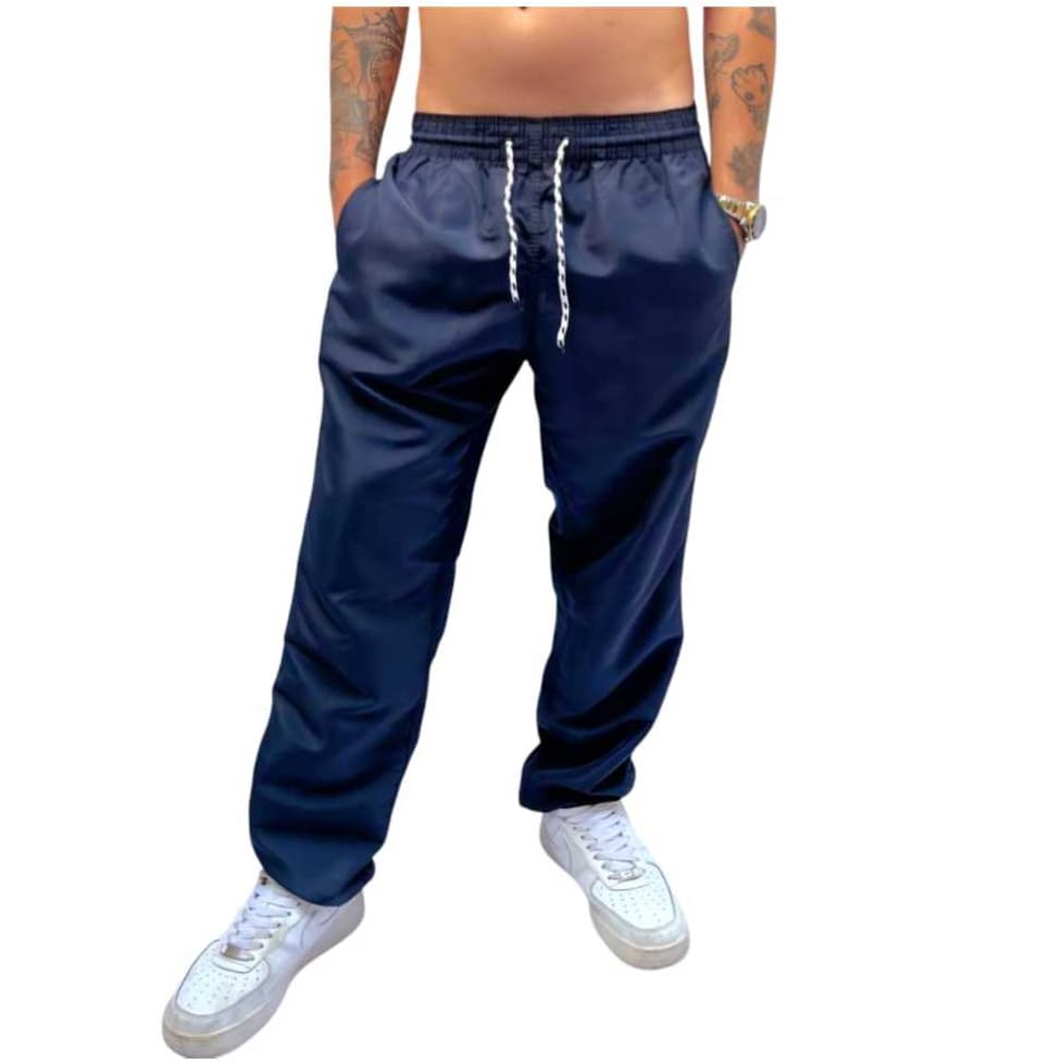 Calça Tactel Grosso Masculina C Elástico E Cordão Para Amarrar Lisa Costura Reforçada Com 3 Bolsos