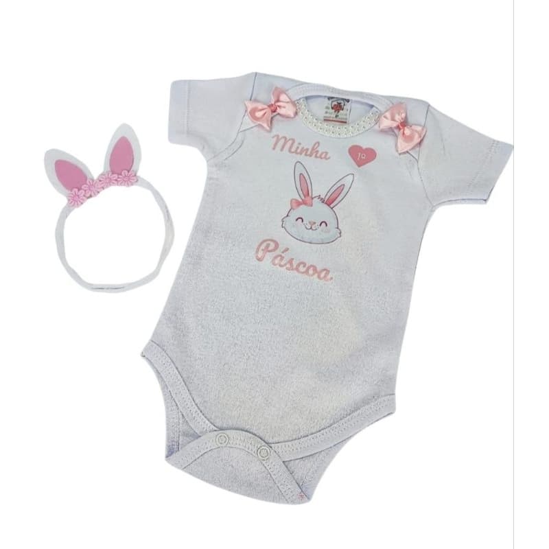 Kit MINHA PRIMEIRA PÁSCOA BODY +TIARA - bebê Personalizado