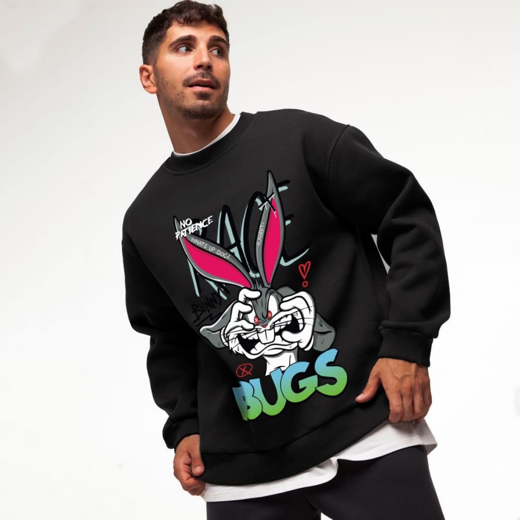 Moletom Coelho Unissex No Pacience Gola Careca Flanelado Bugs