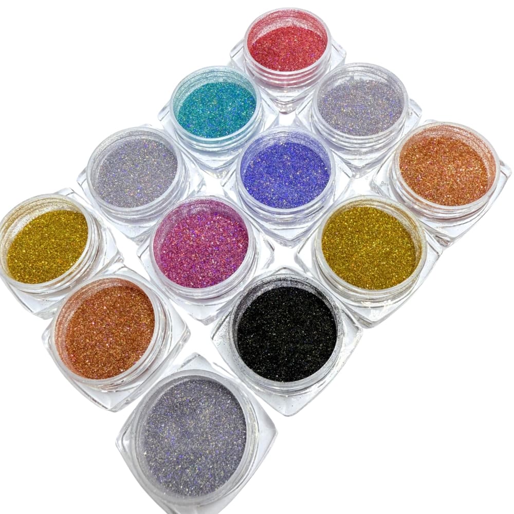 Kit 12 Pó Glitter Holográfico Dourado Preto Rosa Azul Laranja glitter para unha make pigmento