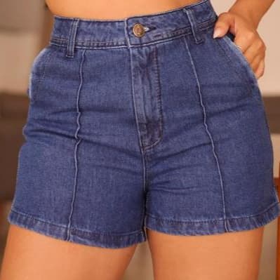 Short Jeans 100% Cintura Alta Jeans Feminino Com Bolsos Na Frente