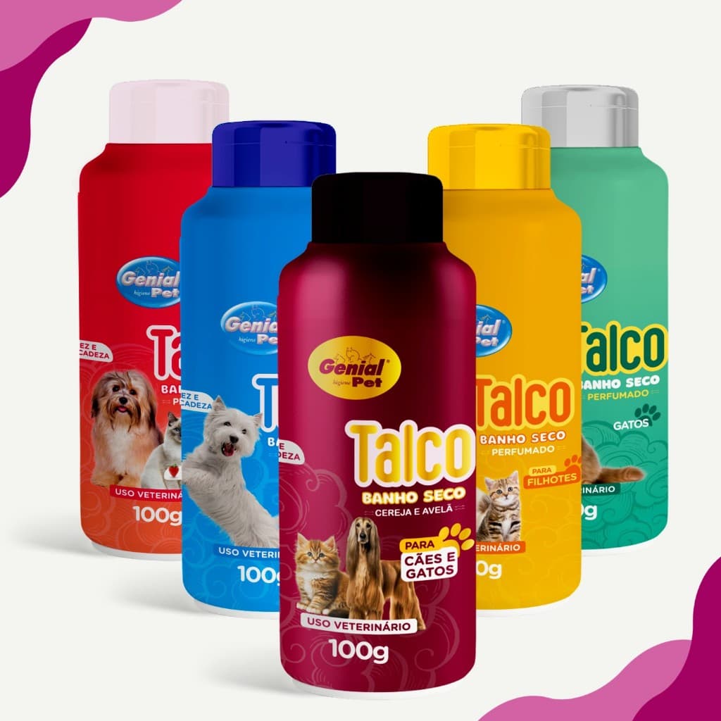 Talco Banho a Seco para Cachorro e Gato Genial Pet Adultos e Filhotes