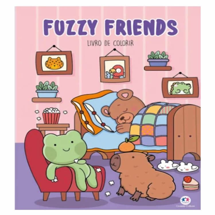 Livro de Colorir Fuzzy Friends Capivara e seus amigos, ajuda no alivio do estresse e melhora de concentração.