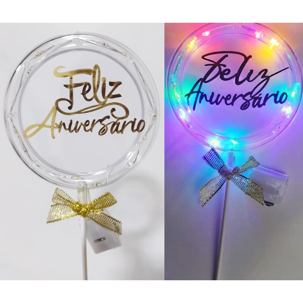Vela Topo de Bolo Luz de Led Feliz Aniversario