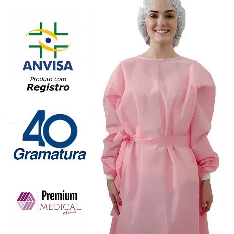 Avental descartável ROSA TNT Manga Longa com Gramatura 40