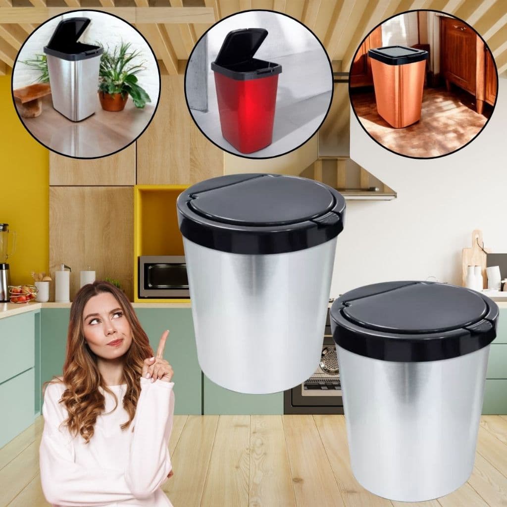 Lixeira Cesto Tipo Inox Com Tampa Click 9 Litros 10 Litros Label Plástico Automatica Quarto Cozinha