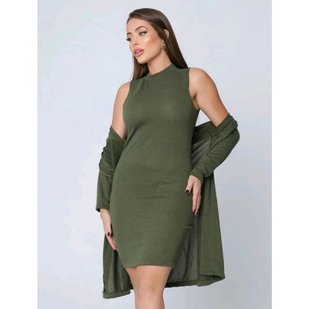Conjunto inverno lanzinha vestido gola alta cardigam manga longa