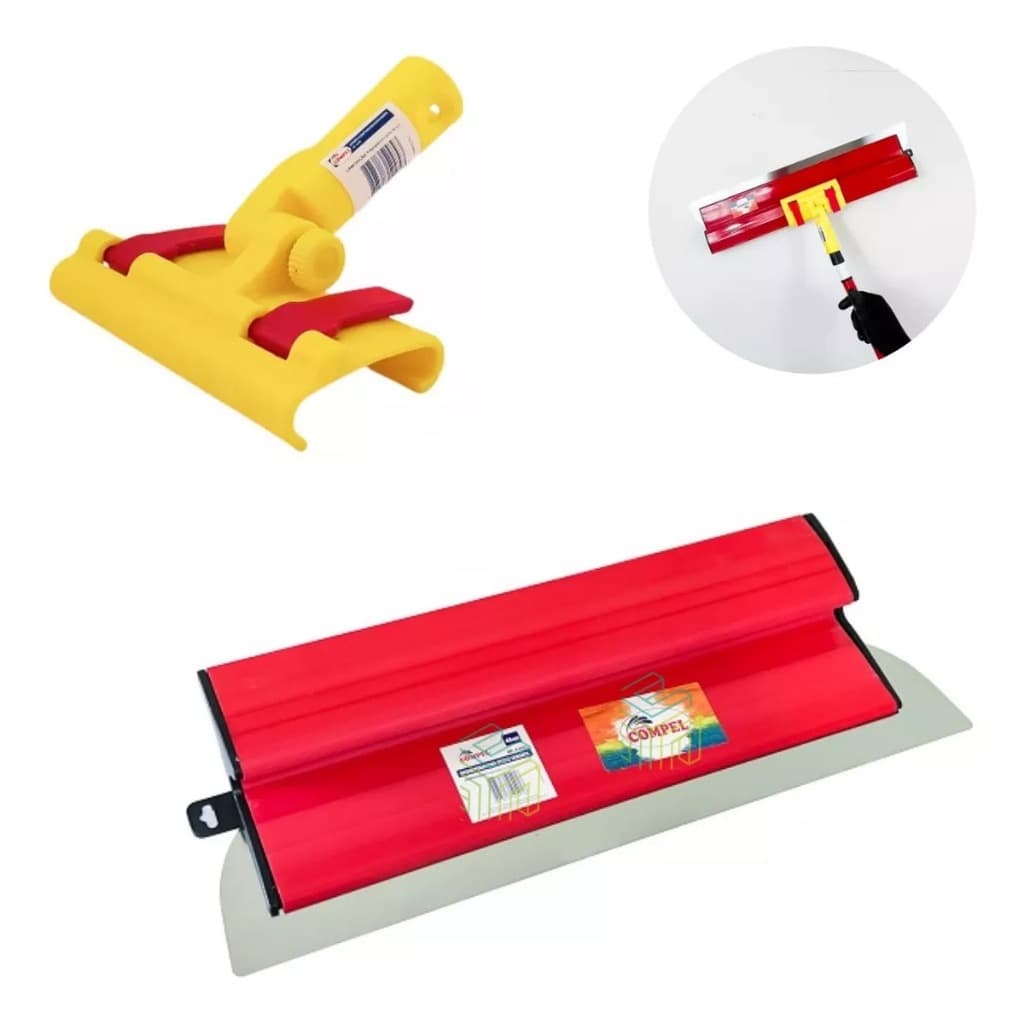 kit desempenadeira berox aço inox flexivel 40 cm compel + suporte alongador