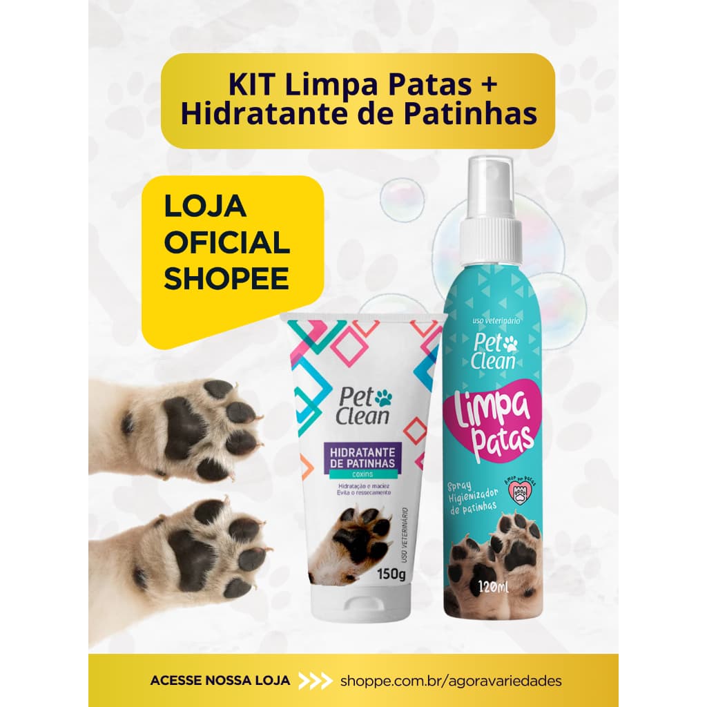 KIT Limpa Patas + Hidratante de Patinhas Pet Clean para Cachorro e Gato
