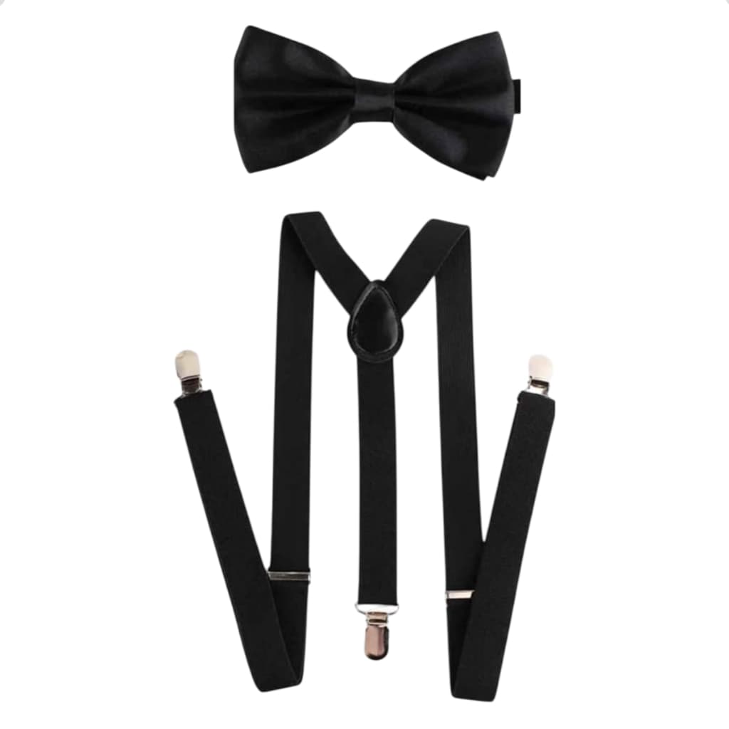 Kit Suspensório Preto Infantil Para Noivinhos + Gravata Borboleta Criança
