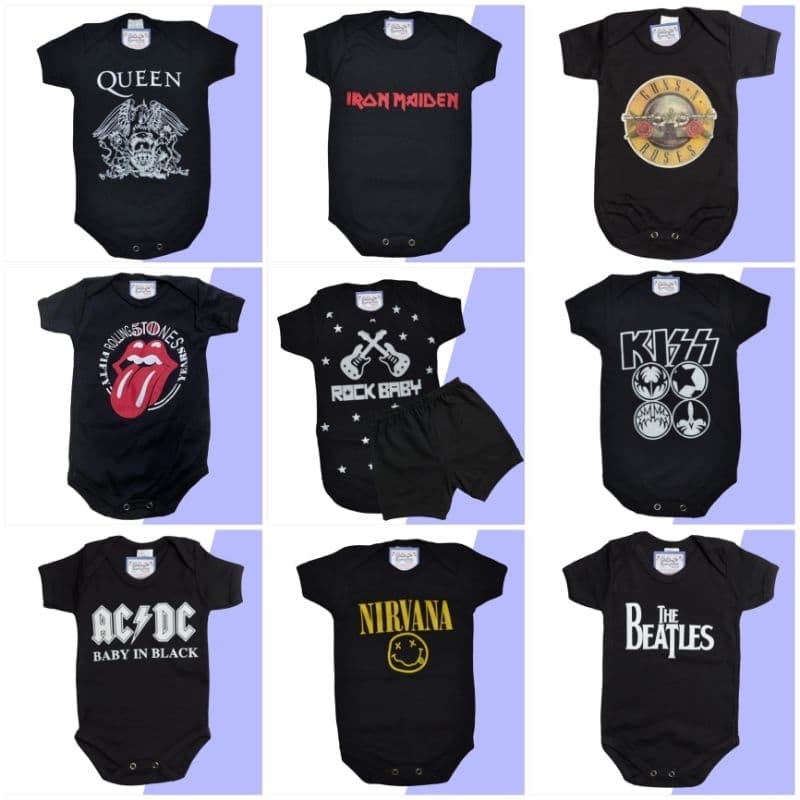 Body Temático Bebê Rock Baby Bandas Mesversário Ítens Opcionais