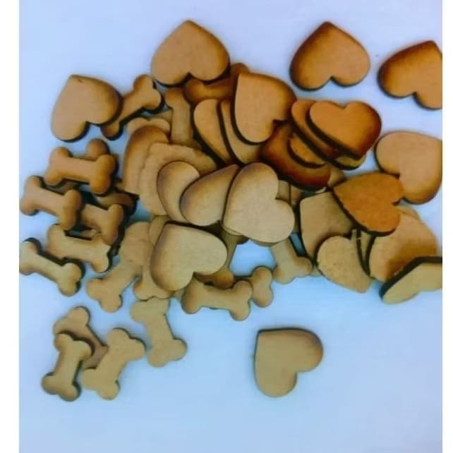 100 Mini Aplique Coração e Osso MDF