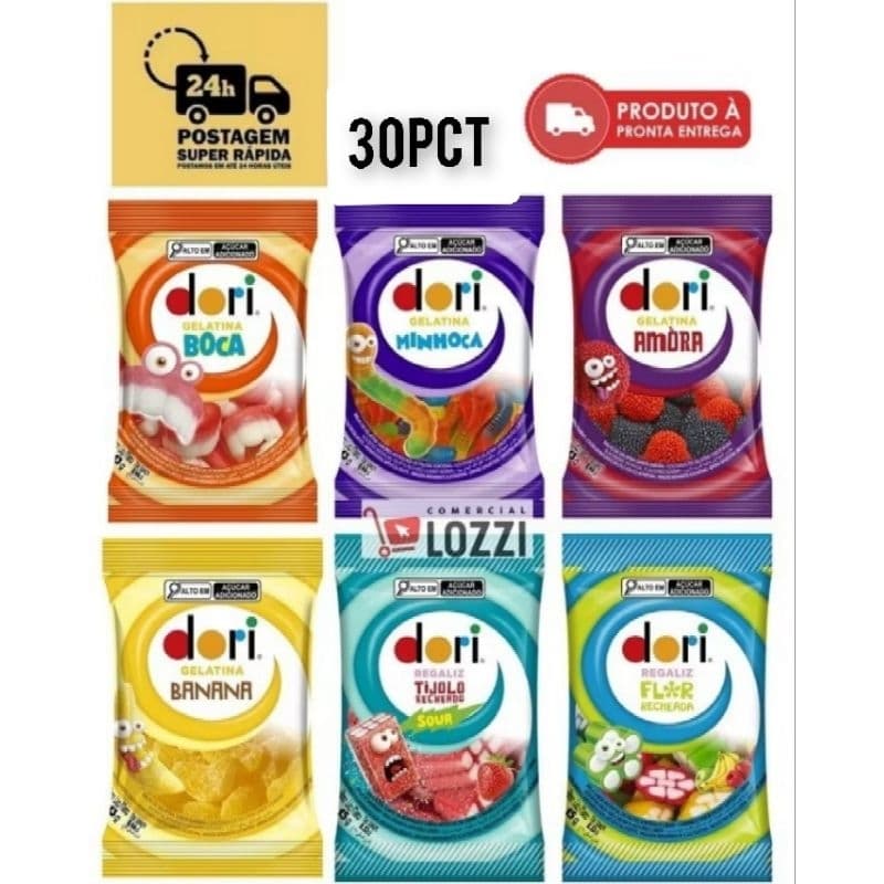 Kit Doce 30 Pacotes Bala Gelatina Dori Sabores Variados Tipo Fini