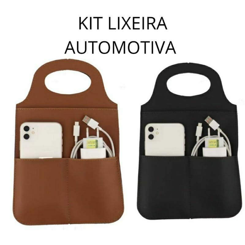2 Lixeiras Automotiva Universal Para Carro em Couro Sintético e Costura Resistente
