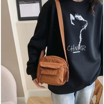 Bolsa Feminina de Ombro Tecido Veludo Cotelê Bolsa Tiracolo Mensageiro Casual Fashion Bolsa Veludo