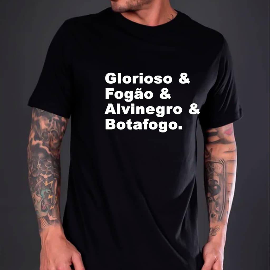 Camisa Camiseta T-Shirt Algodão Alta qualidade Frase Glorioso e Fogão e Alvinegro e Botafogo