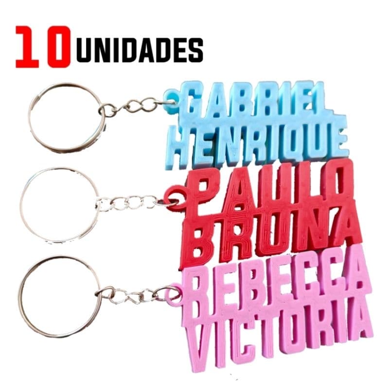 KIT 10 chaveiros com nome personalizado efeito Holográfico