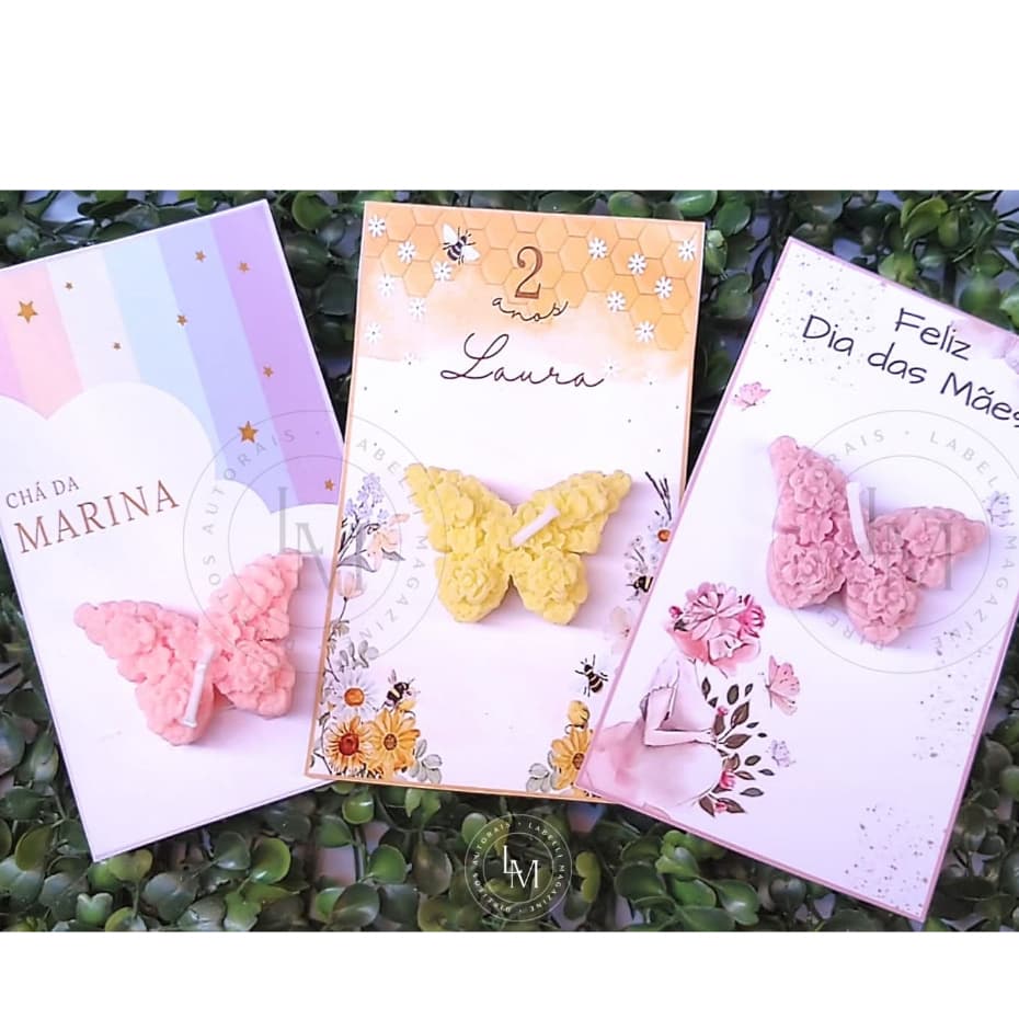 KIT VELA BORBOLETA AROMATIZADA PERFUMADA FLUTUANTES COM TAG PERSONALIZADO PARA LEMBRANCINHAS E DECORAÇAO DE FESTAS