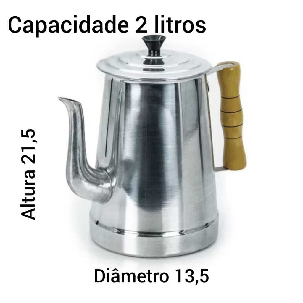 Bule de Alumínio 2 litros com Cabo de Madeira multiuso Chá ,Café, e leite .